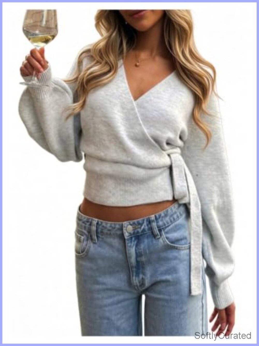 Wrap Sweater Front Tie Cardigan Crop Knit Fall Tops for Women